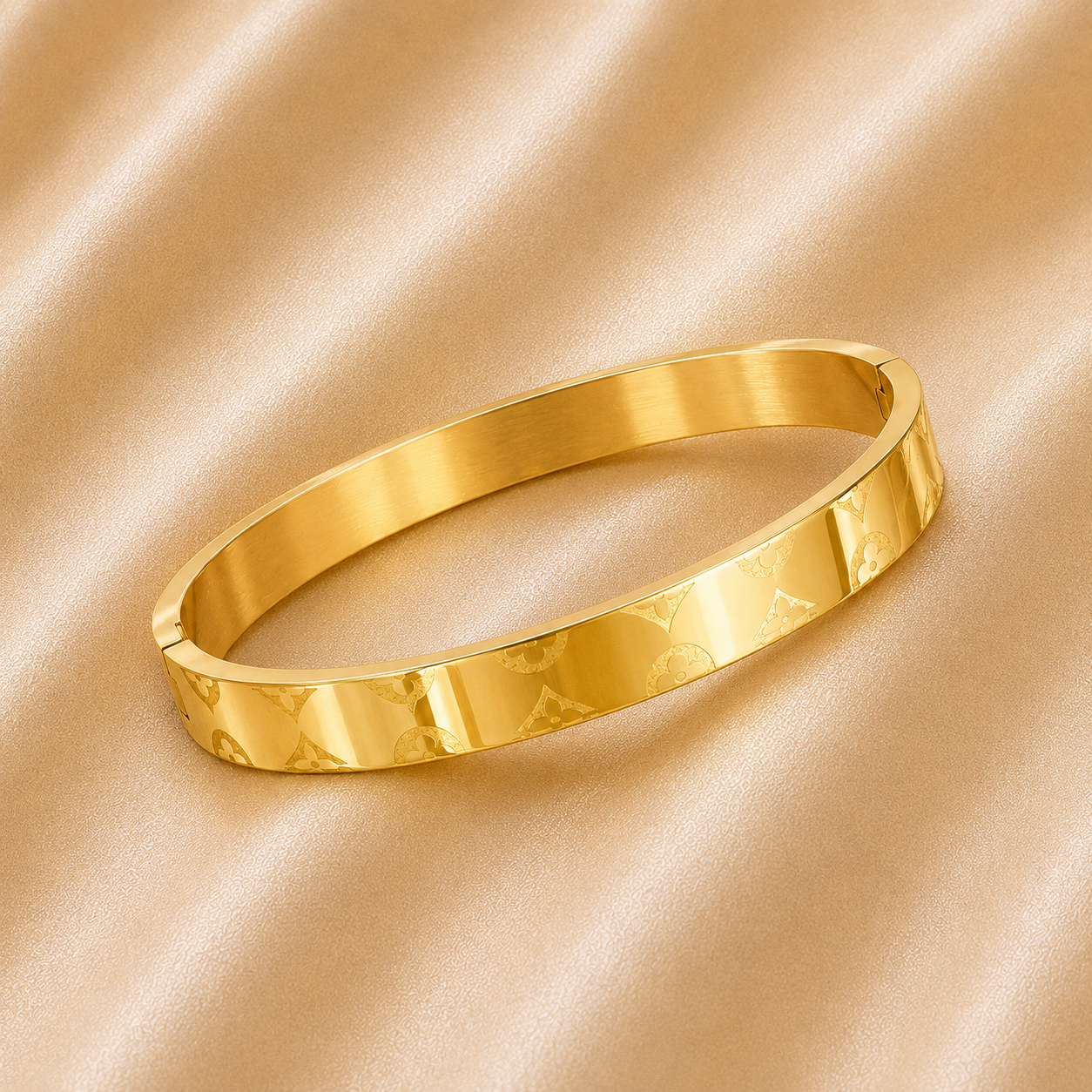 Gold designer Rakhi Kada bracelet for brother with engraved pattern