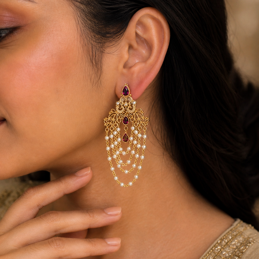 Royal Pearl Cascade Earrings